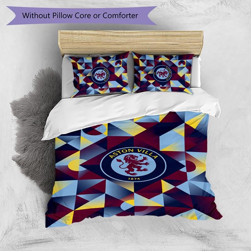 Aston Villa Football Printed 3 Pieces Bedding Set, Comfortable Skin Friendly Bedroom Duvet Cover Set