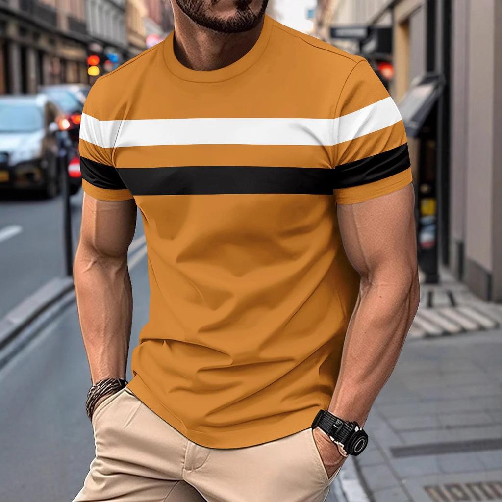 Summer Round Neck Short Sleeved Patchwork Contrasting Base Shirt Pullover Thin Casual Men's T-shirts