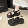 2025 Summer New Thick-soled Muffin Beach Sandals Women's Elastic Cloth Sports Sandals Fashion Niche Open-toed Sandals