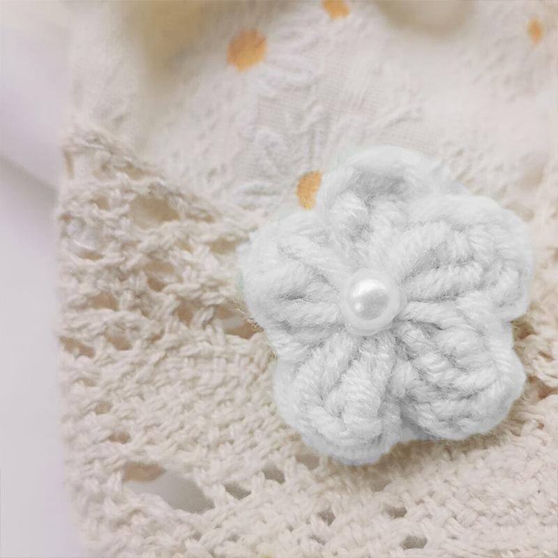 10PCS Puff Flower Head Knitted Hand Woven DIY Pearl Sweater Coat Decor Hairpin Headdress Accessories