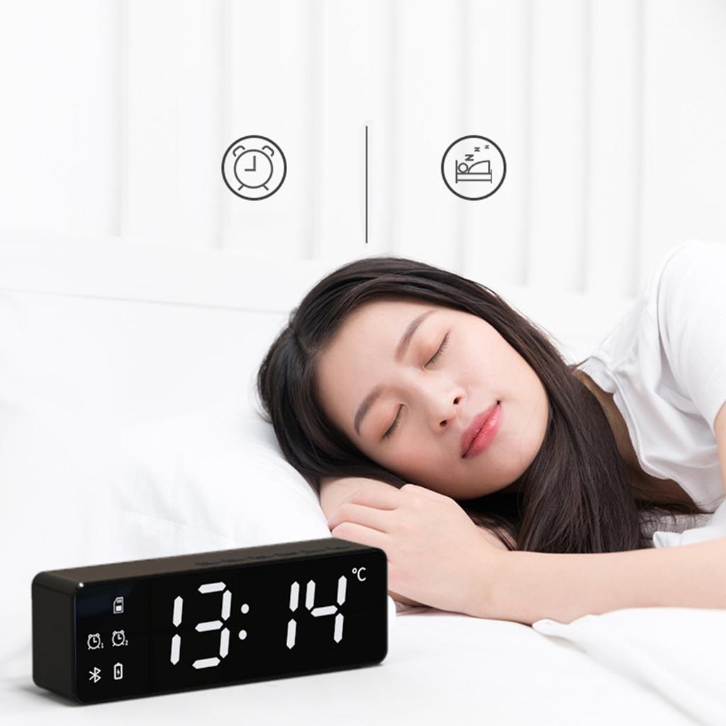 Bluetooth Speaker LED Mirror Display FM Radio Speakers Wireless Alarm Clock