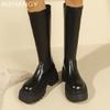 Женские кожаные сапоги на платформе, высокие сапоги на среднем каблуке, высокие сапоги до колена, женская мода 2025 года, зимние модные туфли-лодочки для мотоцикла, Mujer