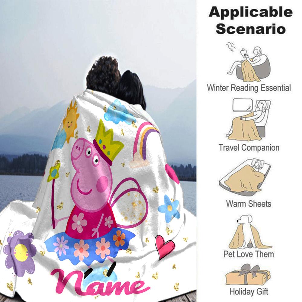 Customiz Name Personality Peppa Pig Blanket Soft &Warm Sofa Office Bed Travel Lunch Break Blanket, Gift Suitable All Seasons