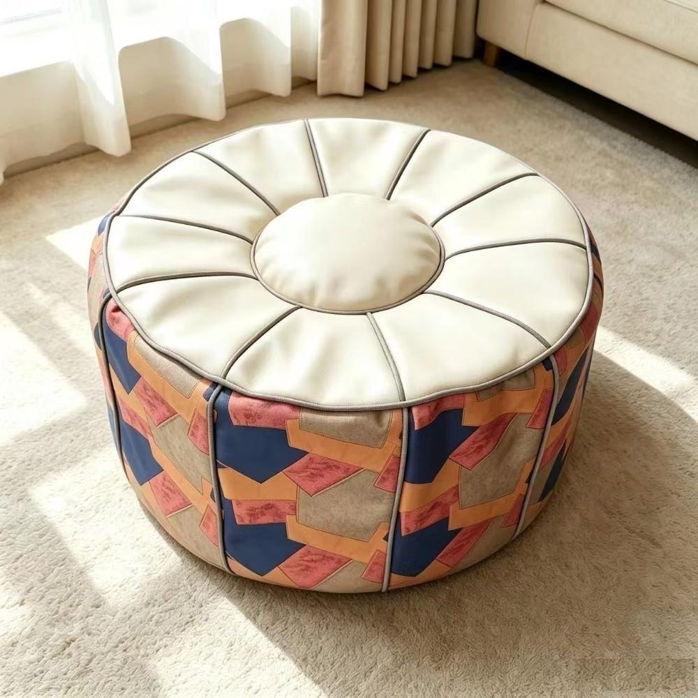 Round/Square Footstool Cover PU Leather Pouf Cover Soft Ottoman Stool Living Room