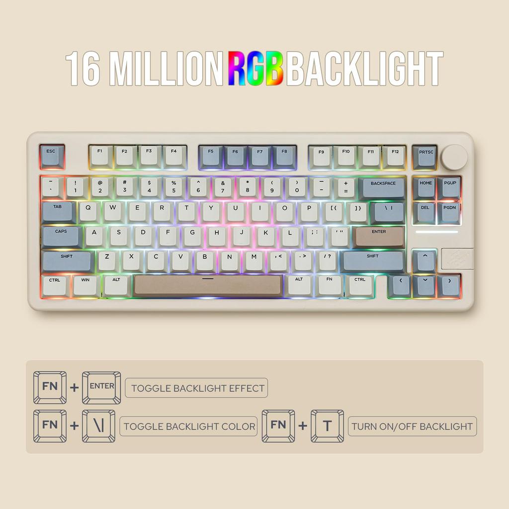 Новая беспроводная игровая клавиатура EPOMAKER Galaxy70, алюминиевая механическая клавиатура, проводная программируемая клавиатура Bluetooth, совместимая с горячей заменой, кремовая клавиатура