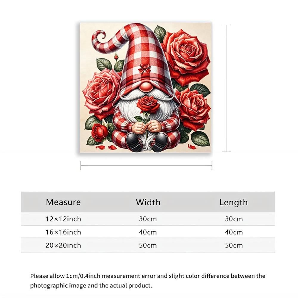 5D Diamond Painting Red Plaid Gnome with Roses Diamond Art DIY Craft Home Wall Decor Full Drill Gift for Valentine Day