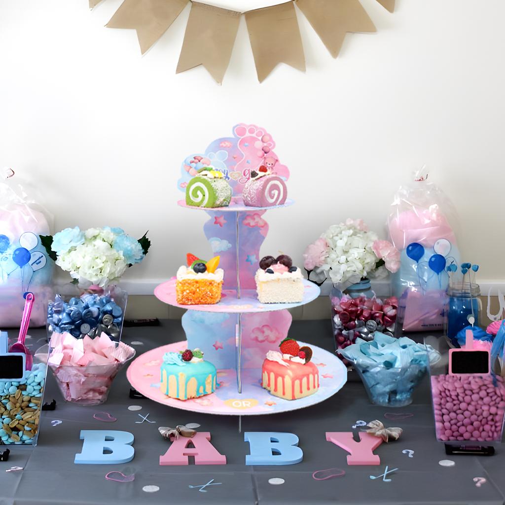 Gender Reveal Party Cupcake Stand Decorations Blue Pink Bear Cake Stand Baby Shower Boy Girl Christening Party Favors