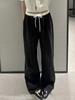 Однотонные женские черные брюки с высокой талией, однотонные широкие брюки с эластичной резинкой на талии, женские модные повседневные свободные брюки на шнуровке, уличная одежда