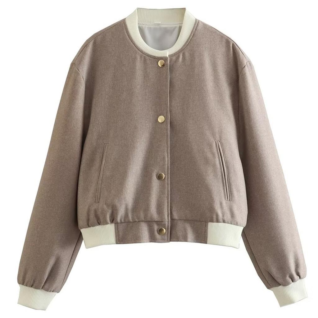 Женская модная куртка на пуговицах с длинными рукавами и контрастной расцветкой