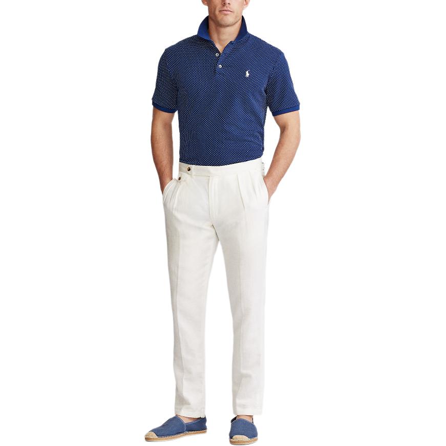 Polo Ralph Lauren Logo Вышитый Slim Fit Рубашка Поло с Коротким Рукавом Мужские Рубашки Поло Синий MNPOKNI1N820596-400