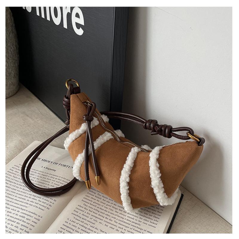Women's bag, matte armpit bag, retro shoulder messenger bag, fashionable plush croissant bag, dumpling bag.