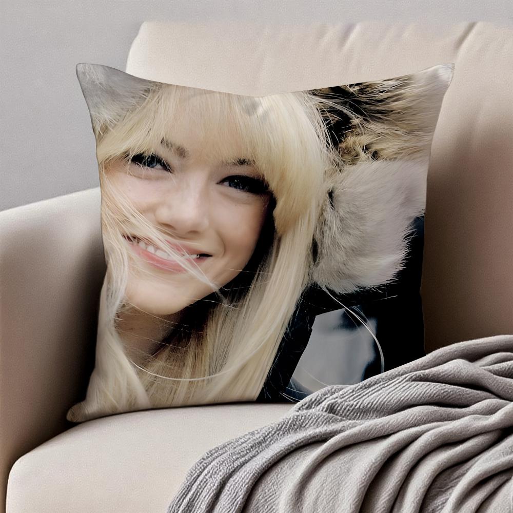actress EEmma Stone Cushion Cover Pillowcase Antidustmite Invisible Zipper Short Plush Sofa Cushion
