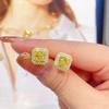 Elegant Women Jewelry Set Ice Cut Square Necklace Pink Diamond Pendant Yellow Gemstone Ring Earrings Fashion Accessories