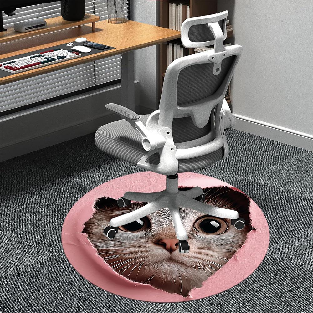 1PC Kitten Heart Office Round Area Rug, Indoor Mat Suitable ForOffice, Under Office Chairs Bedroom Living Room Home Decor, Room Deco, f018