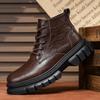 Genuine Leather High Top Ankle Boots New Trend Mens Walking Shoes Non-Slip Lace-Up Motorcycle Boots Wear-Resistant Hiking Botas