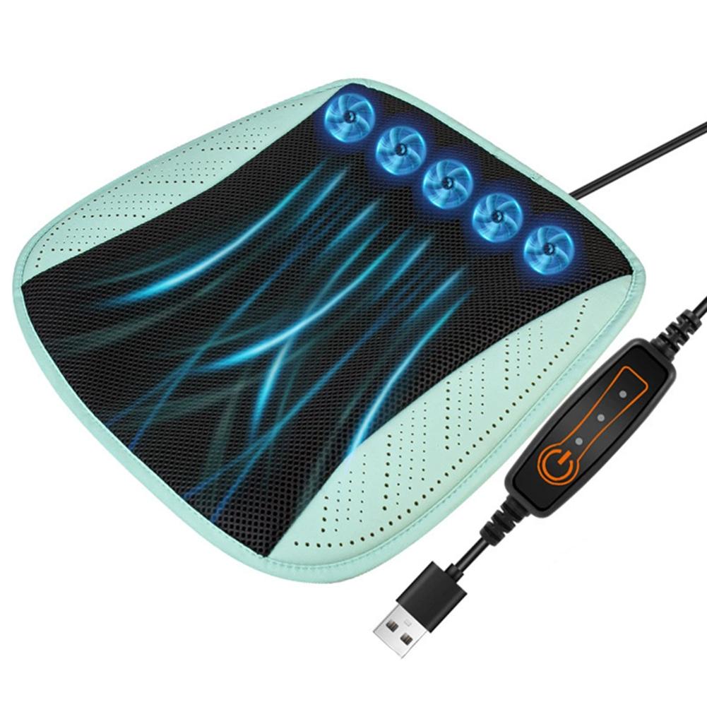Cooling Seat Cushion With 5 Fans 3 Speed Settings Breathable Ice Silk Pad For Car Interior Accessories