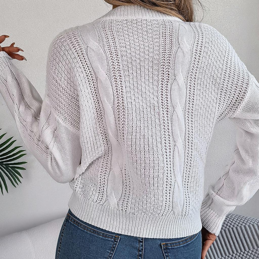 GMXIA Women's Fashion Casual Solid Color Autumn Winter Long Sleeve Round Neck Loose Button Pullover Sweater