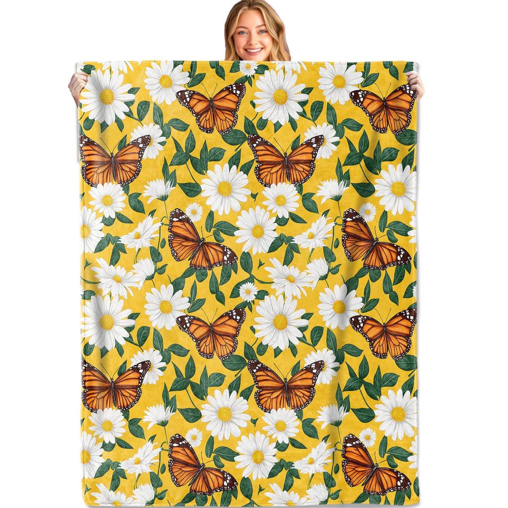 Super Soft Funny Butterfly Throw Blanket Cozy Fleece Fuzzy Plush Flannel Blanket for Travel Camping Living Room Sofa Decor Gift
