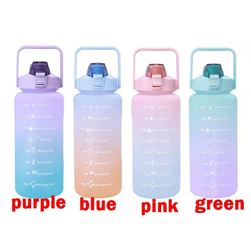 Бутылка для воды большой емкости на 2000 мл с отметкой времени и соломенной отскакивающей крышкой. Герметичная матовая чашка для занятий спортом на открытом воздухе и фитнеса. Кувшин для воды.