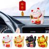 Solar Powered Lucky Cat Car Ornament Cartoon Wealth & Prosperity Cat Doll Auto Dashboard Decoration Cute Waving Car Accessories