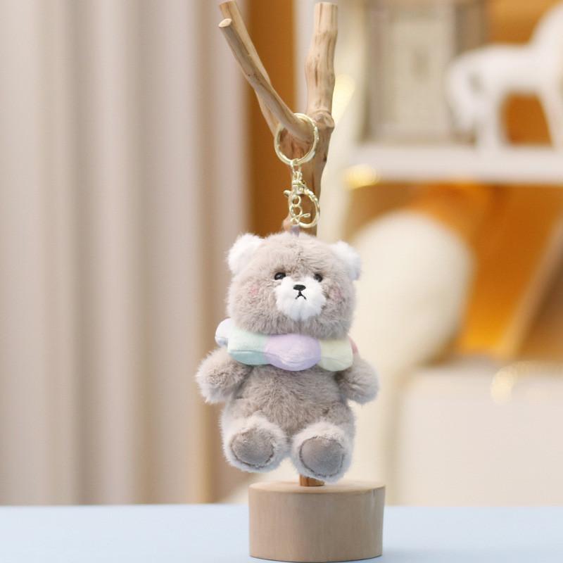 Cartoon Bear Plush Doll Keychain With Scarf Design For Collection And Kids Gift