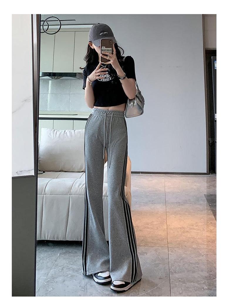 Хлопковые повседневные расклешенные брюки Mamba - Женские полосатые спортивные брюки с высокой талией (Коллекция осень/зима 2024)