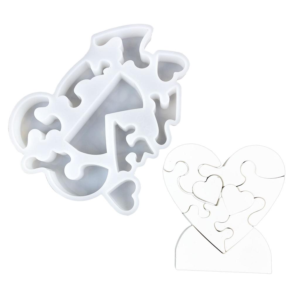 Desk Ornament Mould Flexible Silicone Mold for Love Heart Puzzle Shaped Decoration Gypsum Mold Jewelry Making Supplies