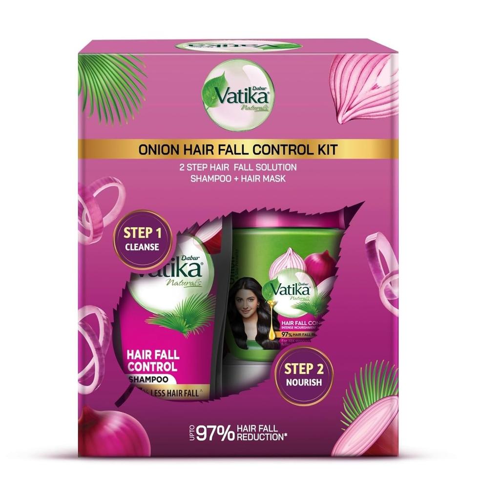 Dabur Набор Vatika для контроля выпадения волос с луковым шампунем 640 мл и питательной маской 500 г для более сильных, густых волос и ухода за кожей головы