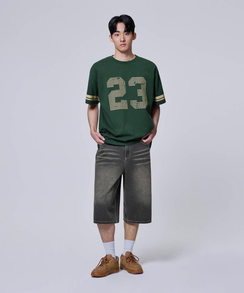 AGOD Oversized Vintage Rugby Short Sleeve T-Shirt [Deep Green]