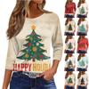 Women's O-Neck 3/4 Sleeve Christmas Print Top