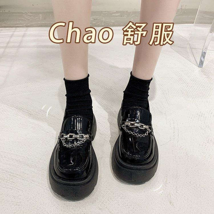 Лоферы на платформе женские 2024 года новые круглые туфли с одной педалью ретро маленькие кожаные туфли британские толстые каблуки одинарные туфли