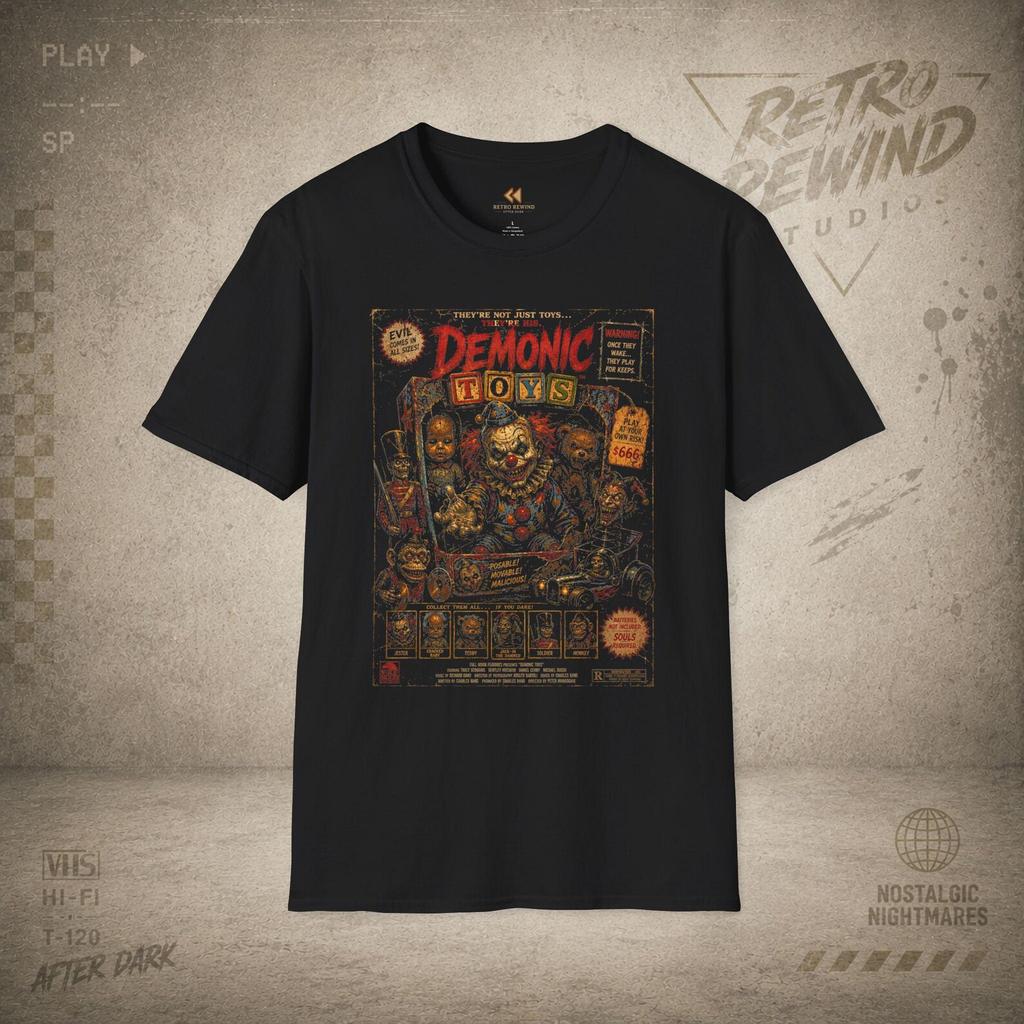 Demonic Toys Horror Poster T-Shirt | Retro Creepy Toy Art