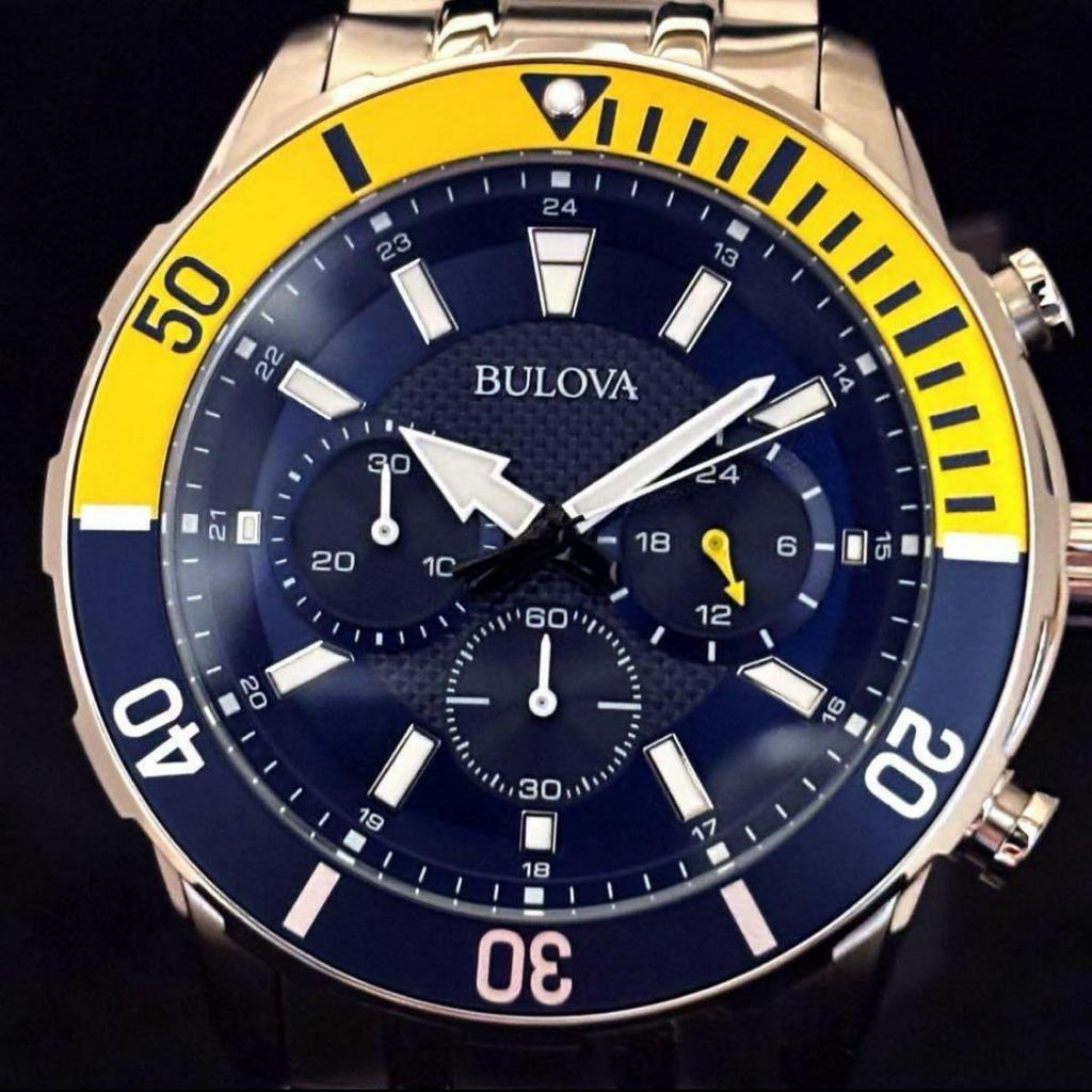 Б/у [BULOVA] Bulova/Мужские часы/Стильные/Хронограф/Крайне редкие/Для мужчин/Желтое золото.Серебристый.Синий цвет/Товар с витрины специальная цена