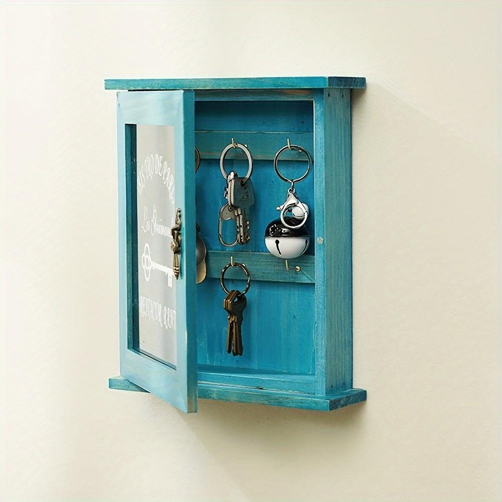 Wooden Wall-Mounted Key Holder Rustic Key Hook Entryway Organizer Cabinet Key Rack Living Room