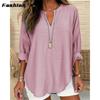 Women's Fall and Winter V-neck Cotton Linen Large Size Shirt