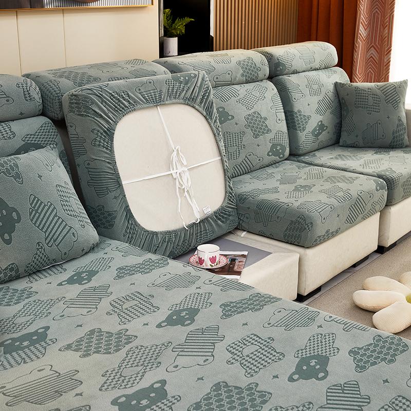 Plush Sofa Cushion Cover For Normal Sofa L Shape Sofa Chaselong Slipcovers Stretch Jacquard Flower Home Decoration