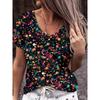 Летняя женская мода Элегантная футболка с V-образным вырезом Сексуальная футболка Романтический стиль Свободный дизайн Блестки 3D-принт Топы