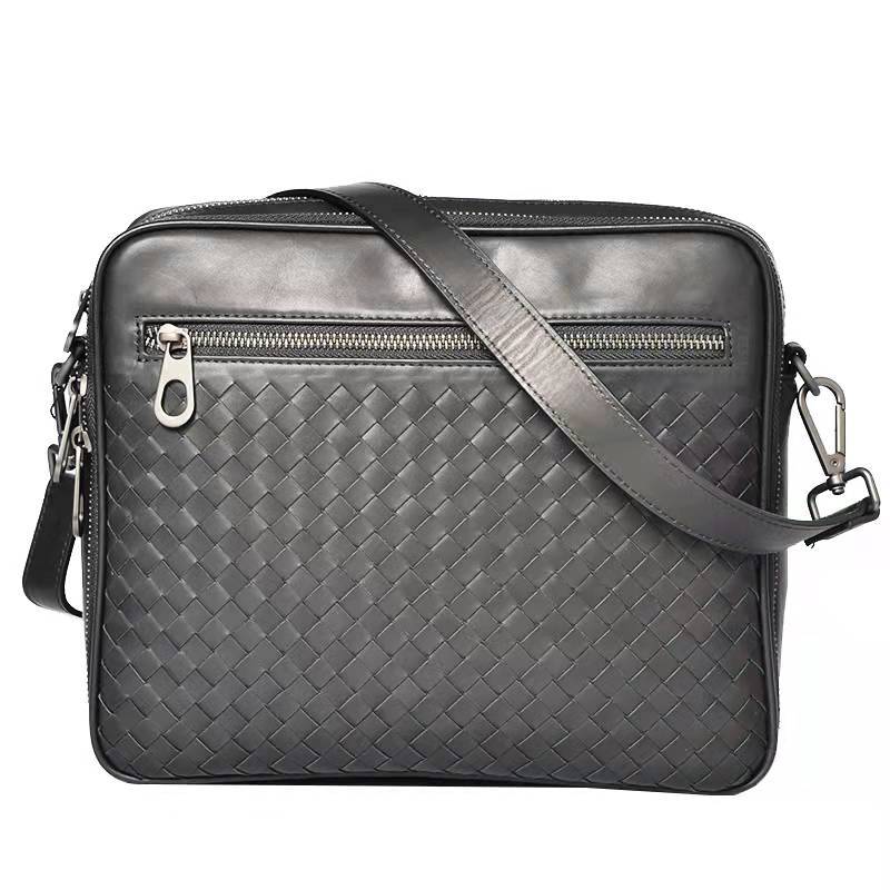 Деловая повседневная сумка через плечо с двойной молнией, мужская кожаная плетеная модная сумка-мессенджер с диагональной ручкой