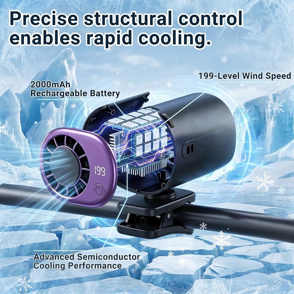 Personal Portable Clip-On Car Fan With 360° Rotation 199 Speeds Adjustable USB Rechargeable LED Display Mini Cooling Fan for Office Car Outdoor