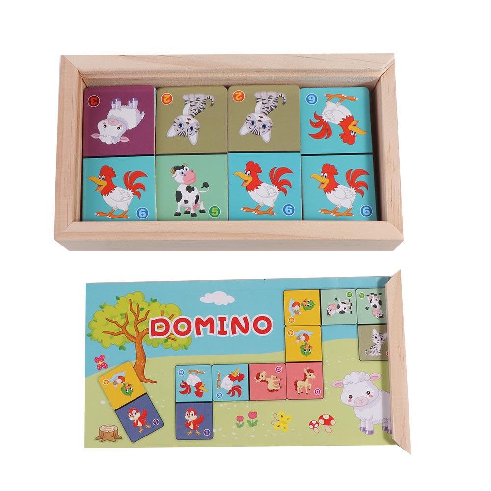 Education blocks Animal Domino Puzzle Toy Wooden Domino Building Blocks Set  Tollder