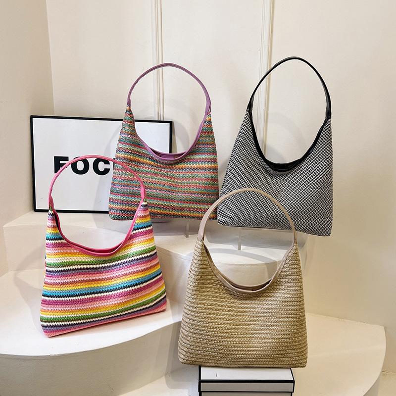 Сумка Dopamine в радужную полоску, летняя плетеная соломенная сумка, сумка через плечо, большая вместимость, пляжная сумка для подмышек