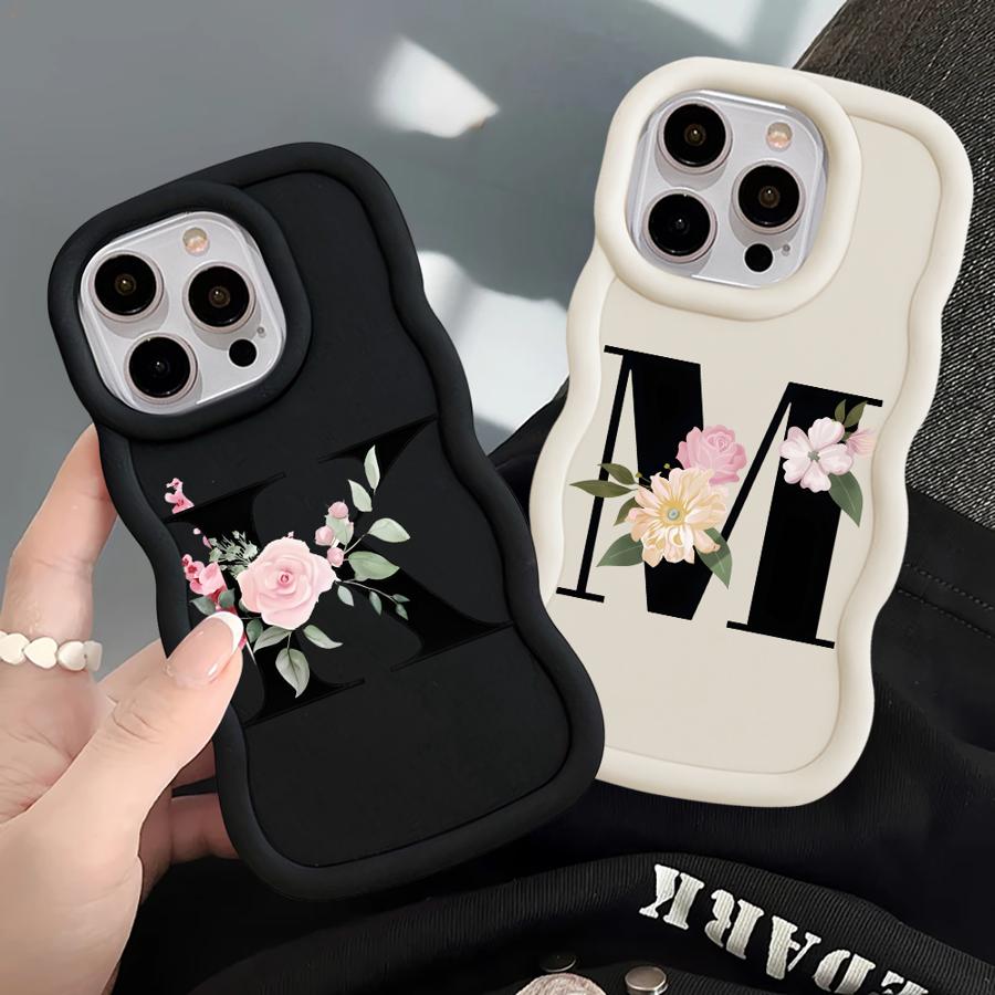 Мягкий чехол для телефона для iPhone 18 15 Plus 13 11 17 Air 16 Pro Max XR 12 14 8 Цветочные буквы