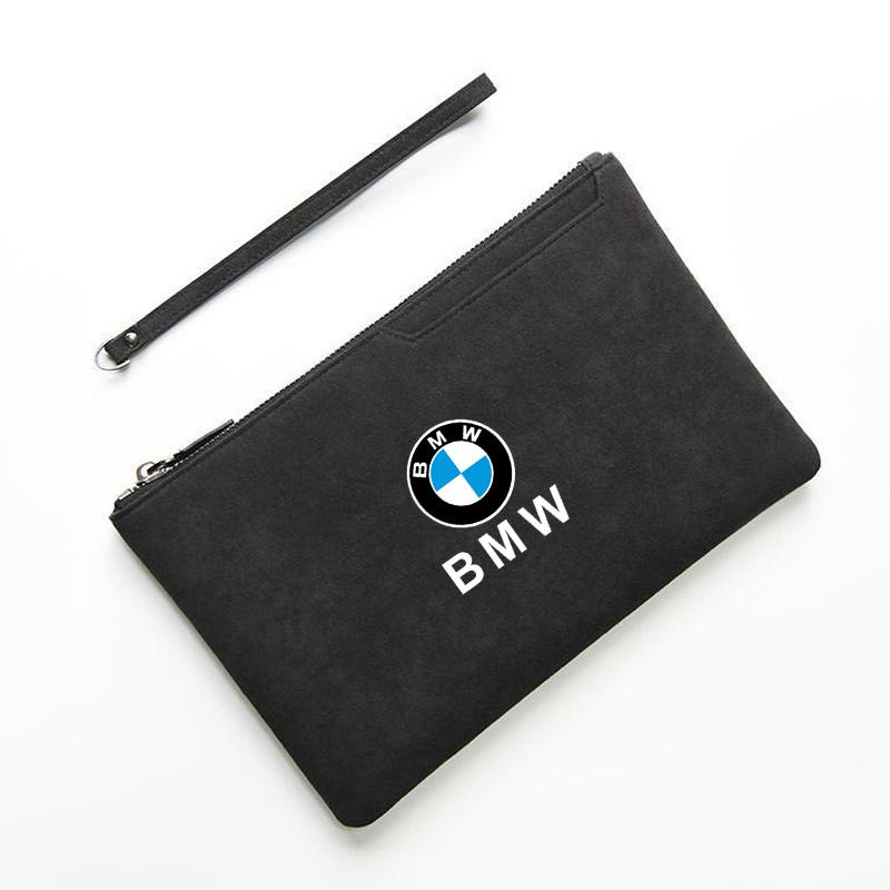 WKRA1 Fashion Car Portable Storage Bag Suede Leather Zipper Wallet For BMW X1 X2 X3 X4 X5 X6 X7 GT E53 E70 E71 F25 E84 M Sticker