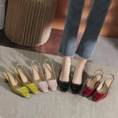 Французская модная сумка голова сандалии женские лето 2025 новые квадратный носок пустые одинарные туфли пряжка на одном слове на высоком каблуке шпилька