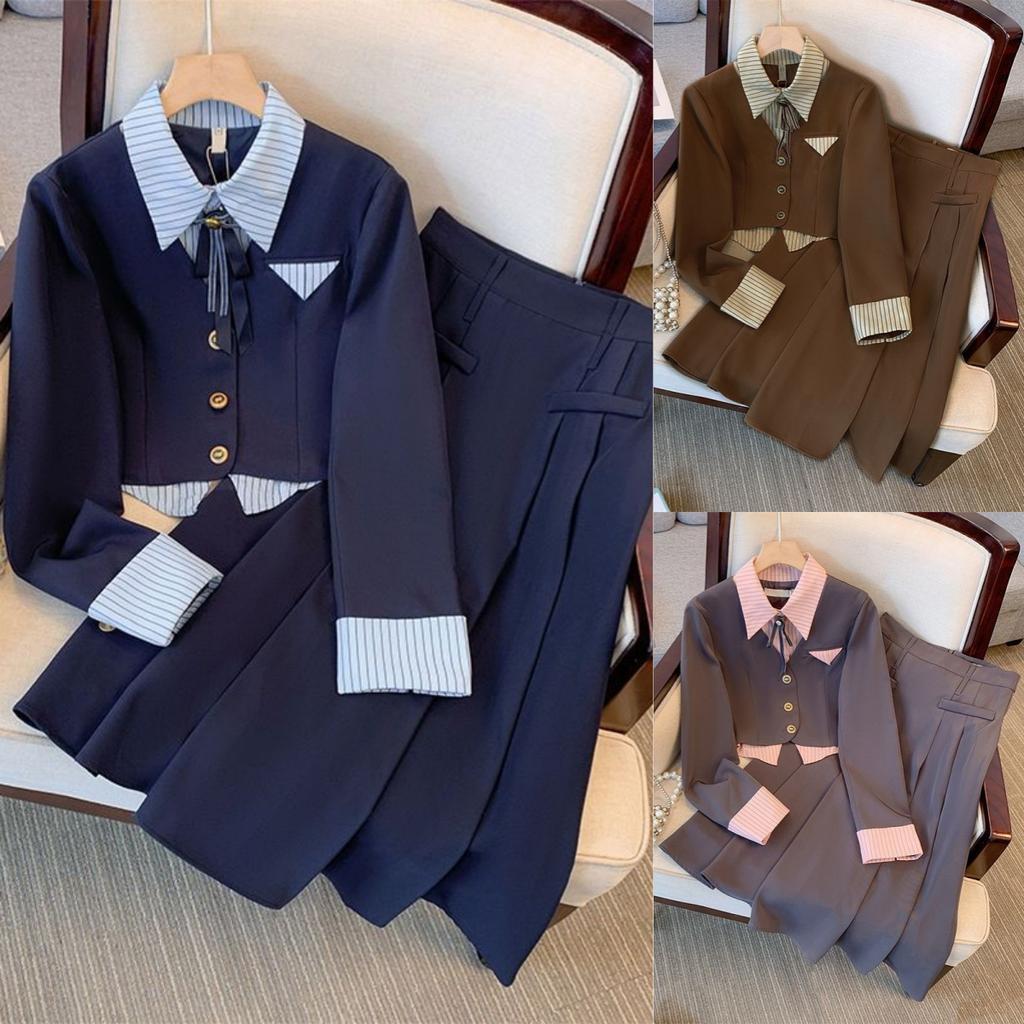 Высококлассный чайный отдел носит полный комплект женской плиссированной юбки «Весна-осень», костюм в университетском стиле, длинную юбку.