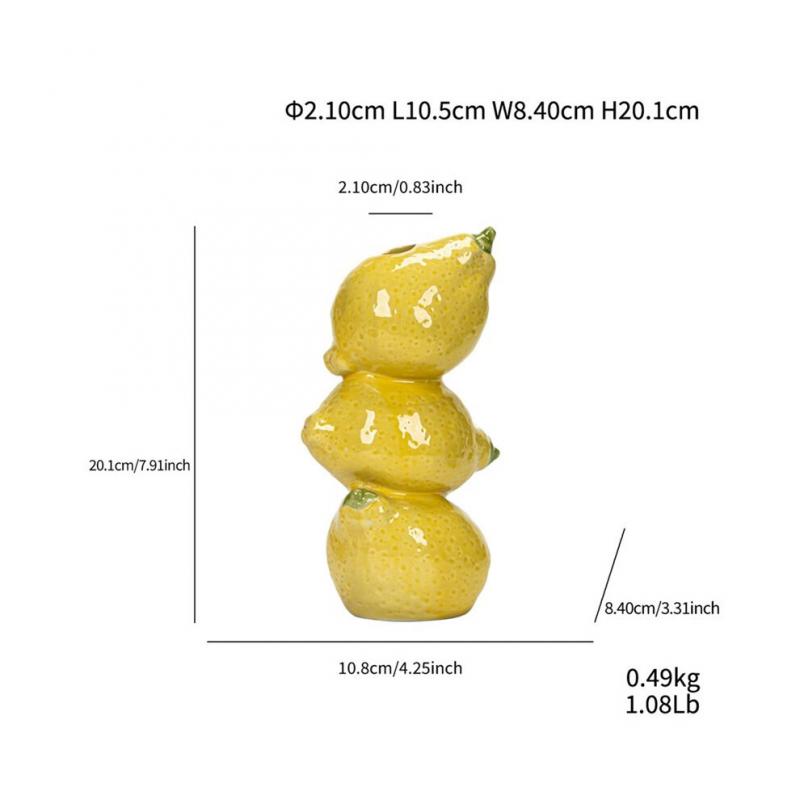 Keramikvase mit Lebendigem Fruchtmotiv - Verspielte Zitronen-Vase, Dekorativ für Zuhause und Küche (Zitrone)