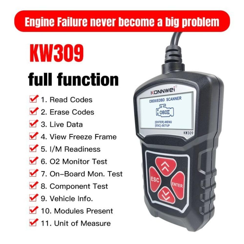 KONNWEI KW309 OBDII сканер считыватель кодов неисправностей двигателя ELM327 автомобильный сканер OBD2 автомобильный OBD сканер ремонт диагностические инструменты