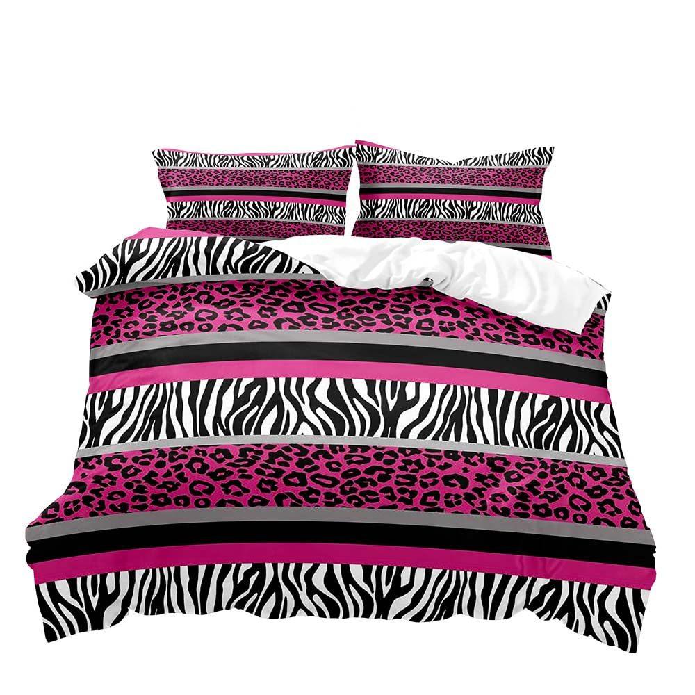 Пододеяльник с розовым леопардовым принтом для девочки, постельное белье, цифровая печать, трехпредметный пододеяльник, украшение спальни
