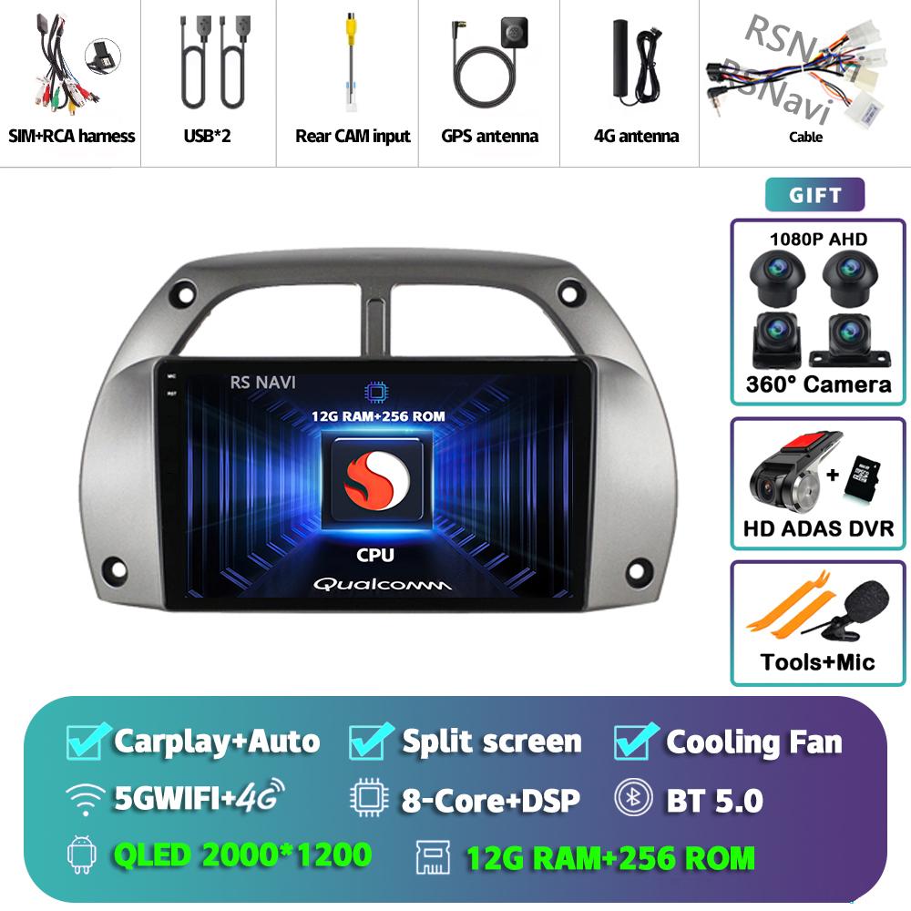 Android 14 Carplay Auto For Toyota RAV4 2001 - 2006 Stereo Car Radio Wifi+4G GPS Navigation Multimedia Player 2Din 360 Camera BT