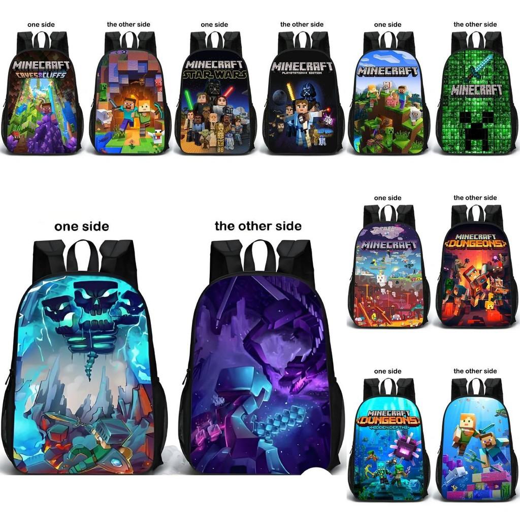 Pattern Minecraft Double Sided Schoolbag Backpack Breathable Bag Gift Fashion